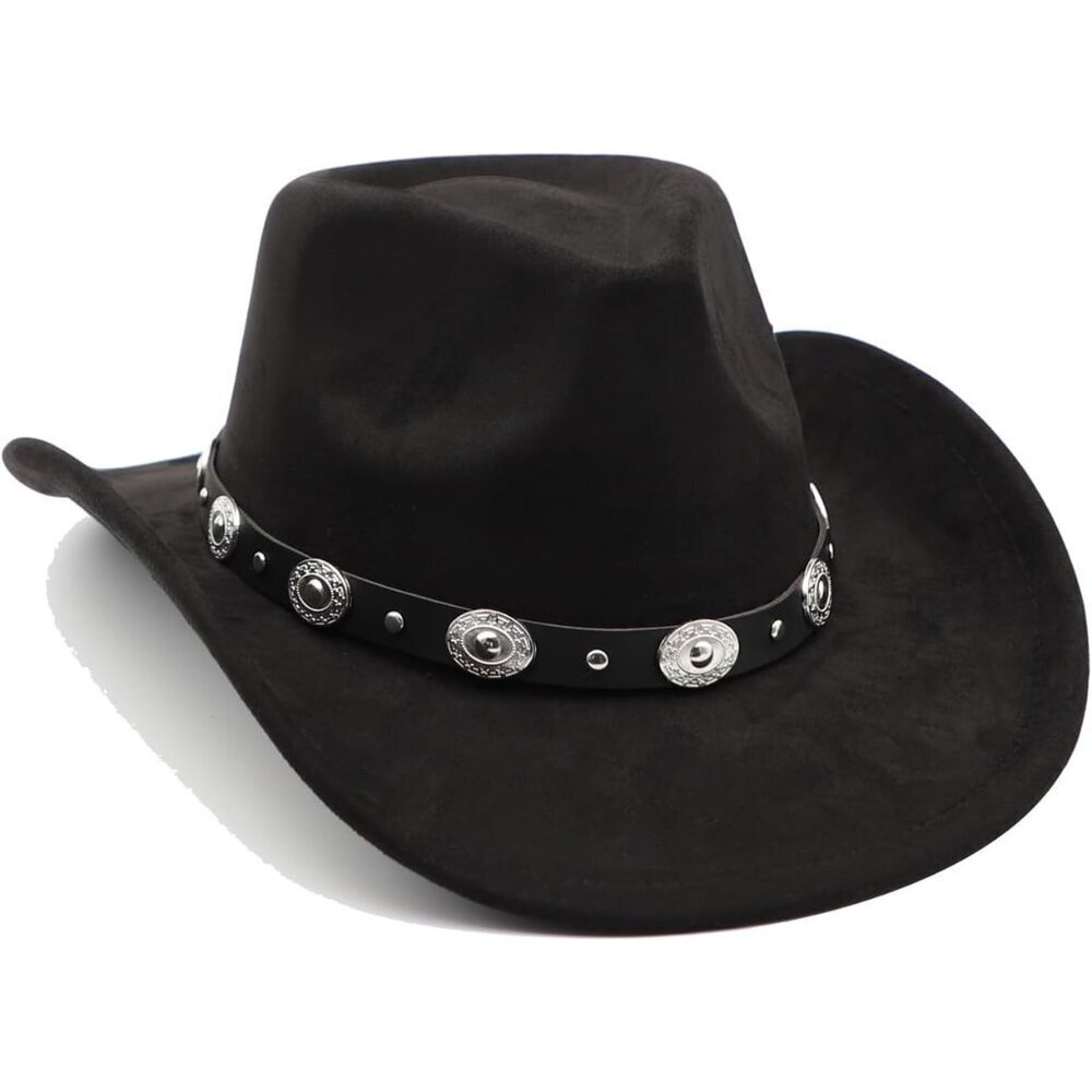 Unisex Black C 100% Polyester Western Bull Skull Buckle Band Cowboy Felt Hat - Picture 3 of 5